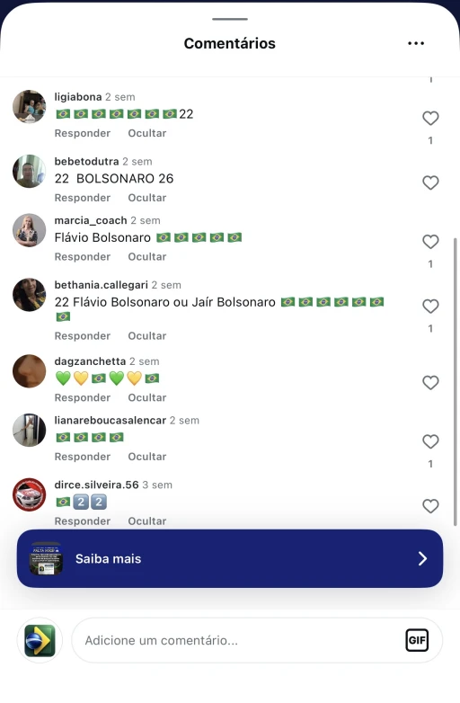 Comentários de apoiadores na publicação