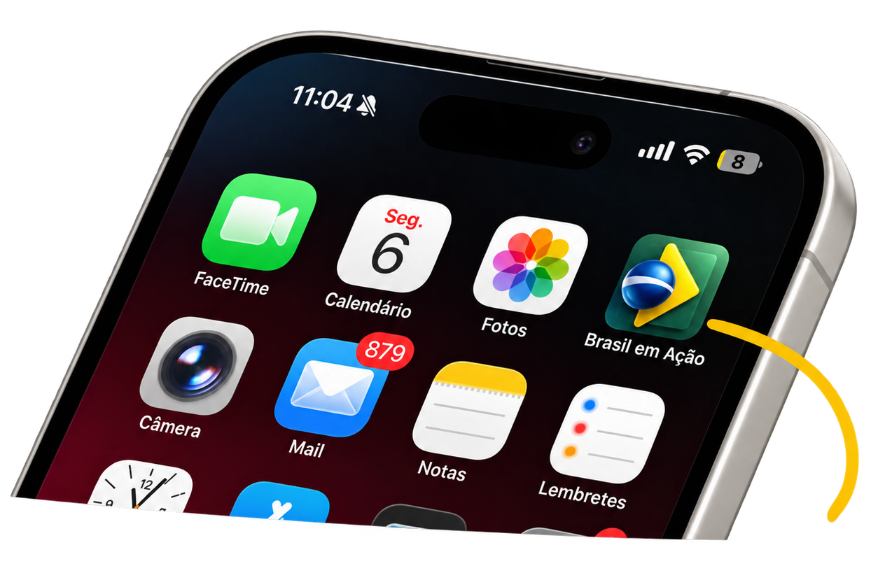 APP Brasil em Ação exibido em um celular